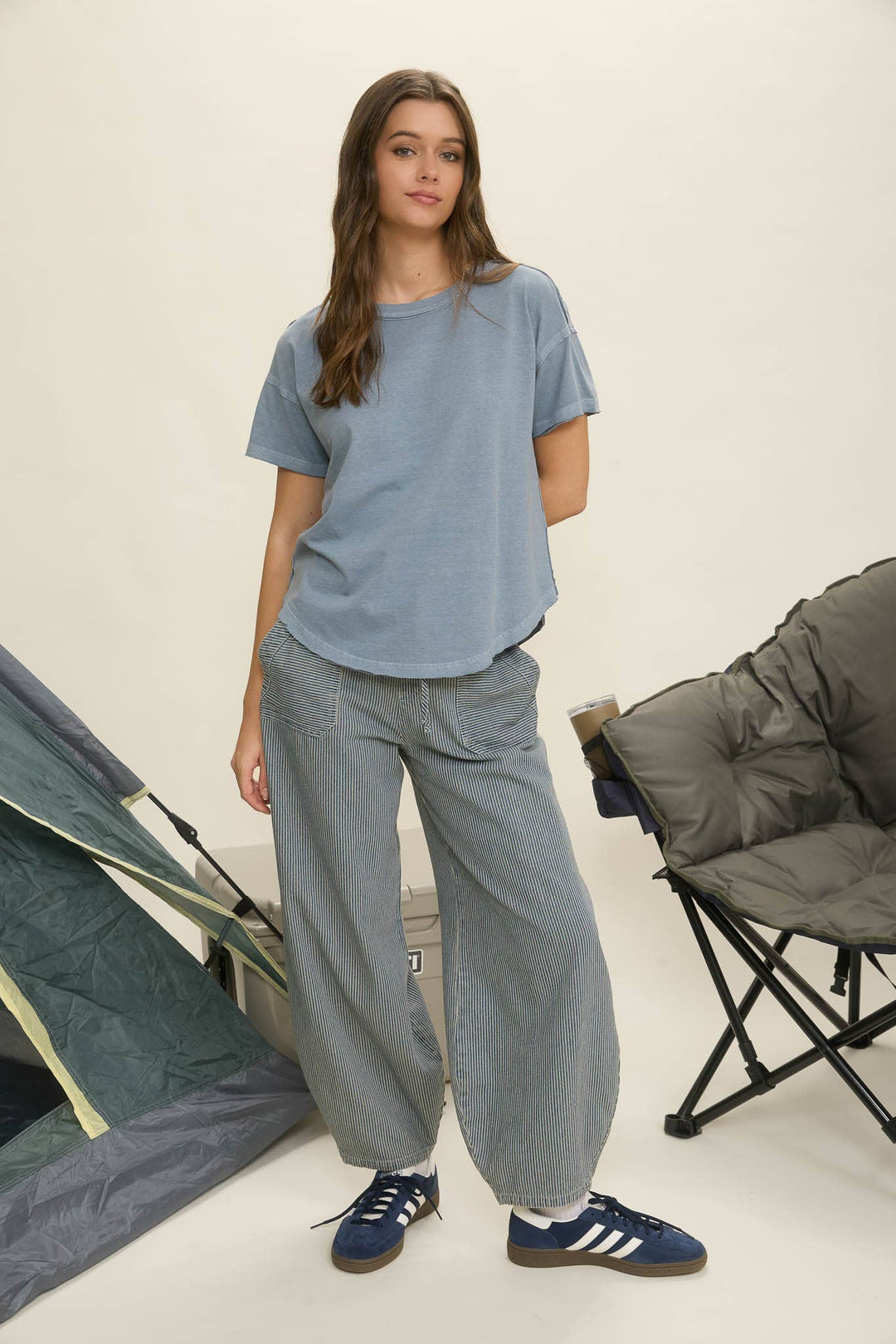 Denim Stripe Parachute Pants