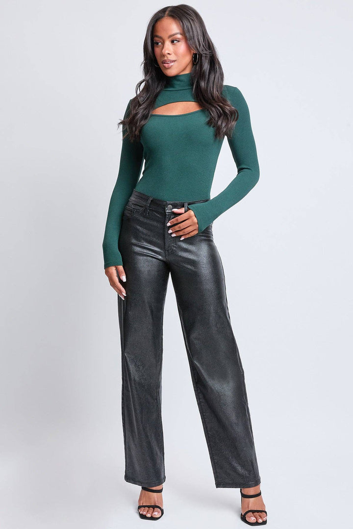 Black Straight Leg Hyperstretch Metallic Pants