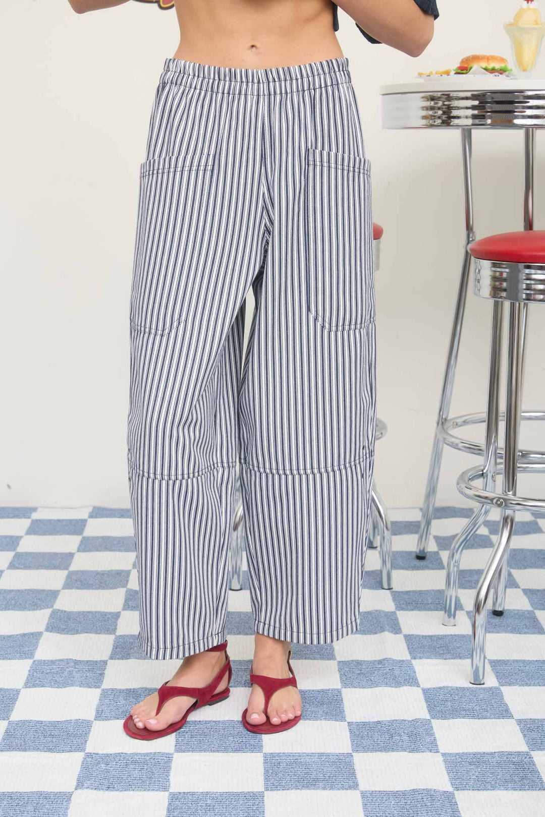 Navy Stripe Wide Leg Pants