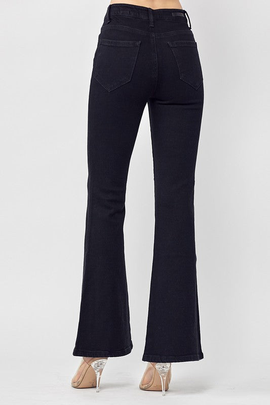 Risen Black High Rise Button Fly Flare Jeans