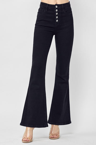 Risen Black High Rise Button Fly Flare Jeans