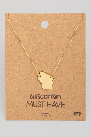 Gold Wisconsin State 16" Necklace